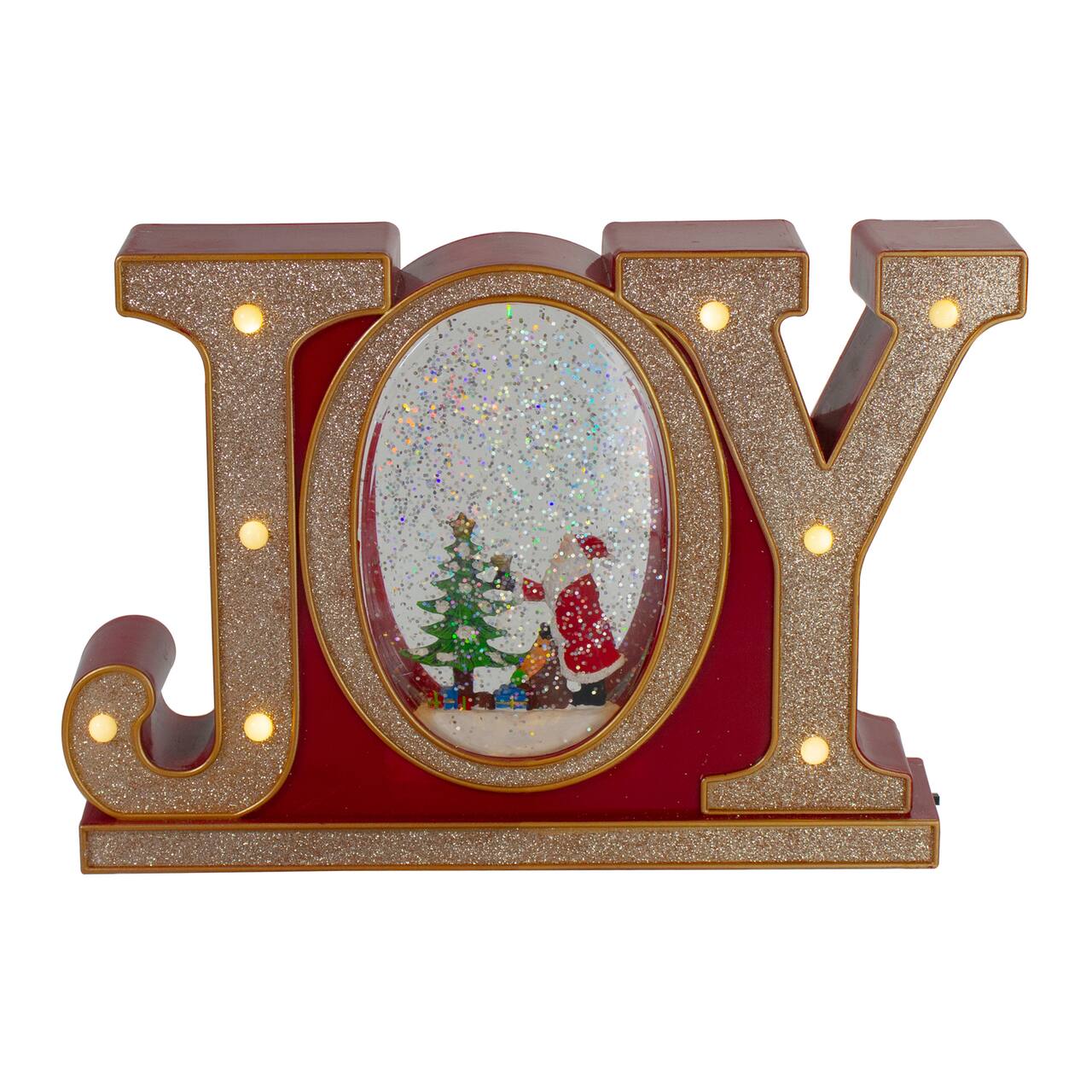 11" LED Lighted Red & Gold Joy Christmas Glitter Snow Globe